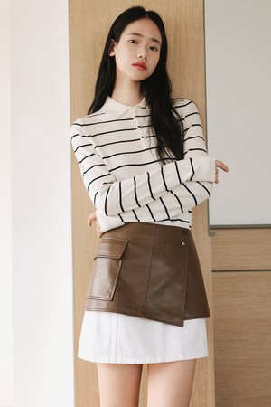 신세틱 레더 레이어드 스커트 [브라운]