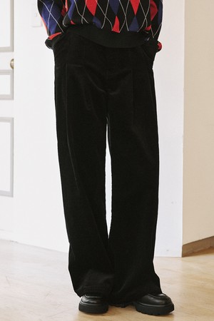 코듀로이 투턱 와이드 팬츠 [블랙]