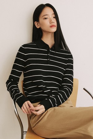 모노 스트라이프 카라 니트 [블랙]