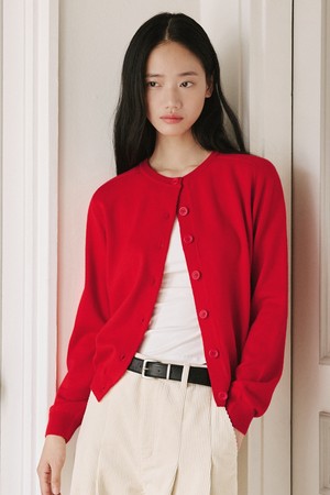 울 크루넥 가디건 [레드]