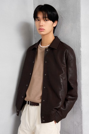 유니섹스 신세틱 크랙 레더 퀼팅 블루종 [브라운]