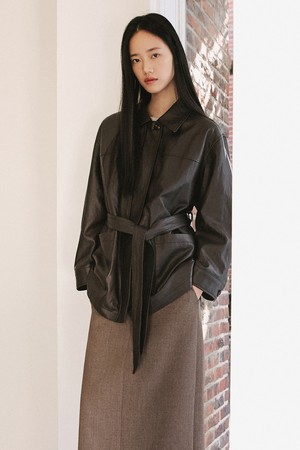 신세틱 레더 벨티드 하프 자켓 [다크브라운]