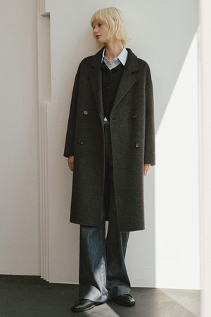 캐시미어 핸드메이드 더블 롱 코트 [차콜]