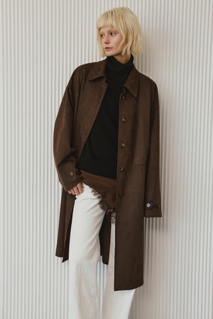 신세틱 스웨이드 싱글 맥 코트 [다크브라운]