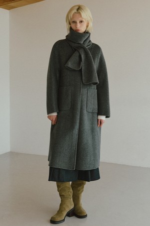 캐시미어 카라리스 머플러 핸드메이드 코트 [그레이]