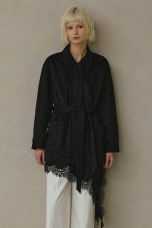 신세틱 스웨이드 벨티드 하프 자켓 [블랙]