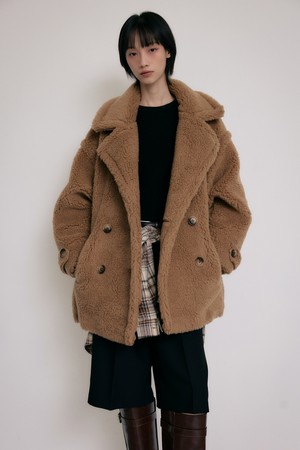 테디베어 오버핏 더블 하프 울 코트 [브라운]