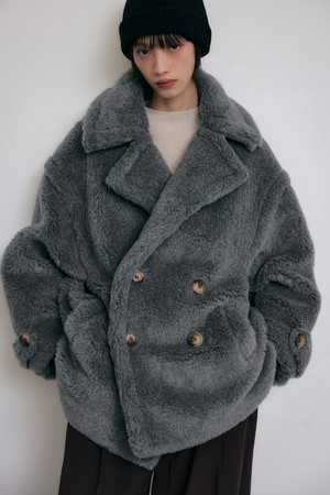 테디베어 오버핏 더블 하프 울 코트 [다크그레이]