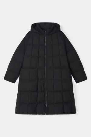 와이드핏 후디드 구스 다운 롱 점퍼 [블랙]