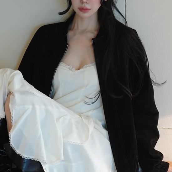리얼 스웨이드 봄버 자켓 [블랙]