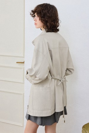 신세틱 레더 투웨이 벨티드 자켓 [아이보리]