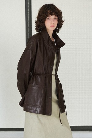 신세틱 레더 투웨이 벨티드 자켓 [브라운]