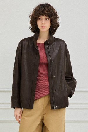 신세틱 레더 하이넥 블루종 [브라운]