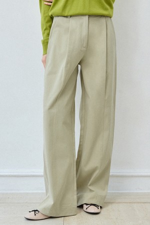 모던 핀턱 와이드 팬츠 [그린 베이지]