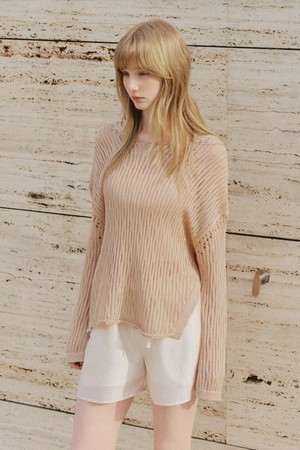 언발란스 슬릿 썸머 니트 [살몬핑크]