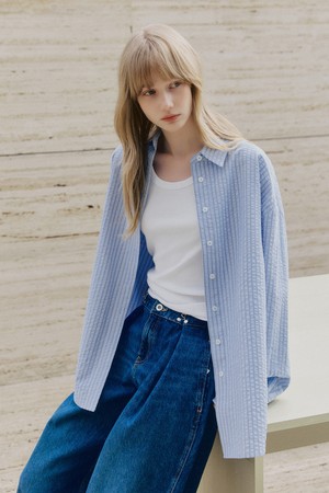 시어서커 오버핏 스트라이프 셔츠 [블루]