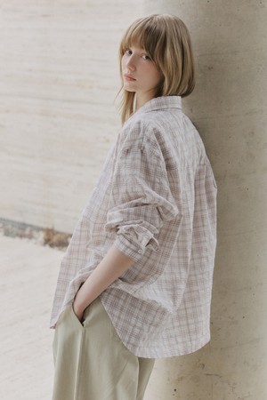 시어서커 오버핏 체크 셔츠 [핑크]