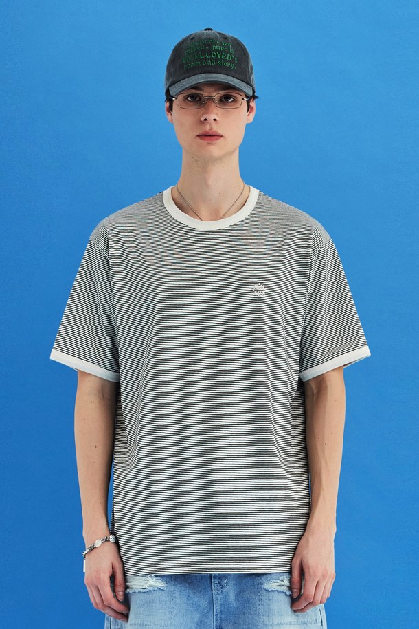 UNALLOYED - 반팔티셔츠 - SYMBOL STRIPE T SHIRT / IVORY