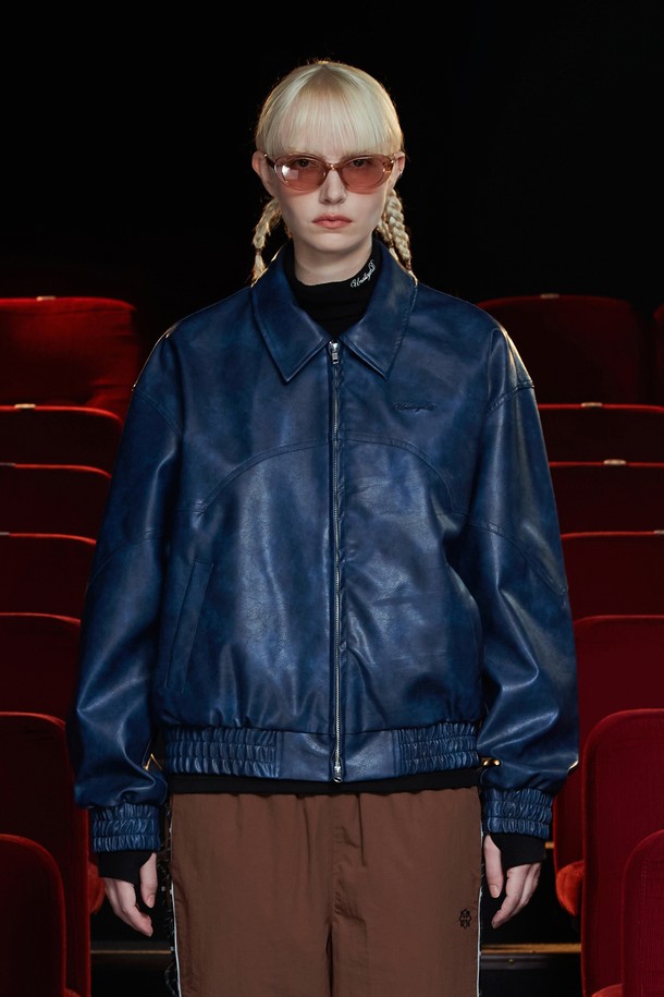 UNALLOYED - 가죽 - FAUX LEATHER WESTERN BLOUSON / BLUE