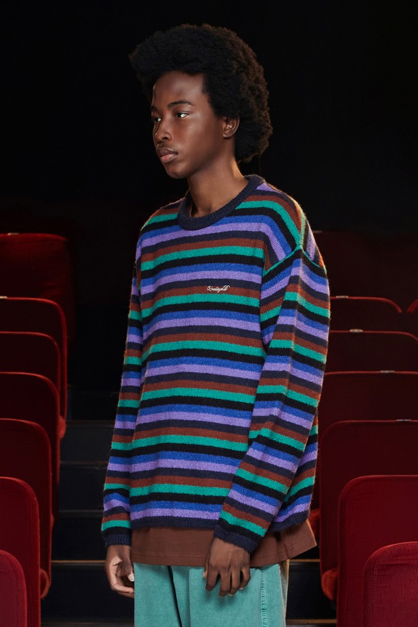 UNALLOYED - 스웨터 - STRIPE MOHAIR KNIT / NAVY