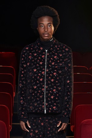 FLORAL JACQUARD ZIP JACKET / BLACK