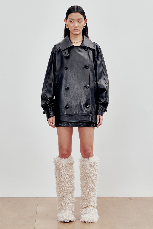 ANDROS - 코트 - Lambskin Half Double coat (Black)