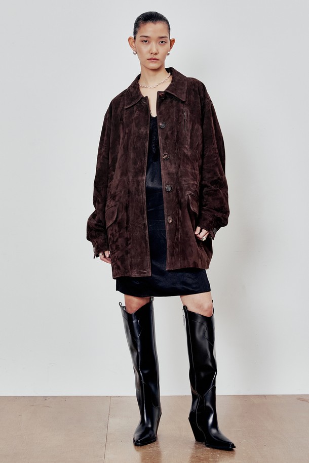 ANDROS - 레더 자켓 - [2차 리오더] Oversized Goat Suede Jakcet (Chocolate Brown)