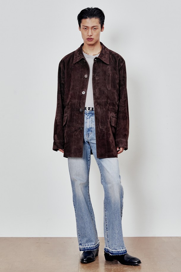 ANDROS - 가죽 - Oversized Goat Suede Jakcet (Chocolate Brown)