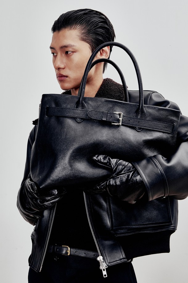 ANDROS - 토트백 - Cow Vegetable Belted Big Bag (Black)