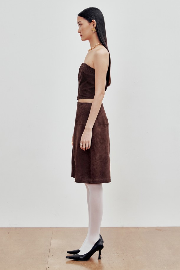 ANDROS - 미디스커트 - Goat Suede Midiskirt (Chocolate Brown)