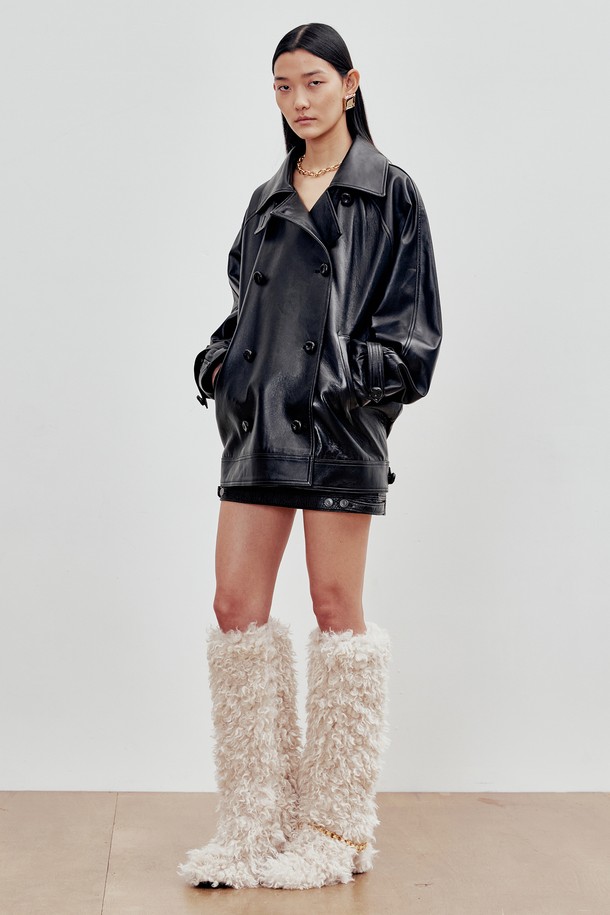 ANDROS - 코트 - Lambskin Half Double coat (Black)