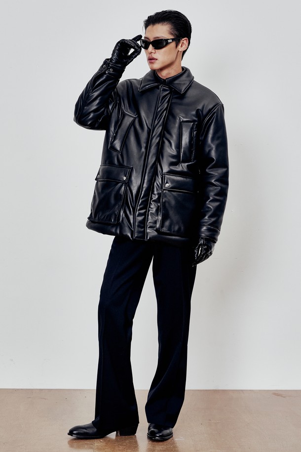 ANDROS - 다운/패딩 - Faux Leather Parka (Black)