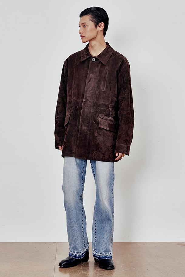 ANDROS - 가죽 - Oversized Goat Suede Jakcet (Chocolate Brown)