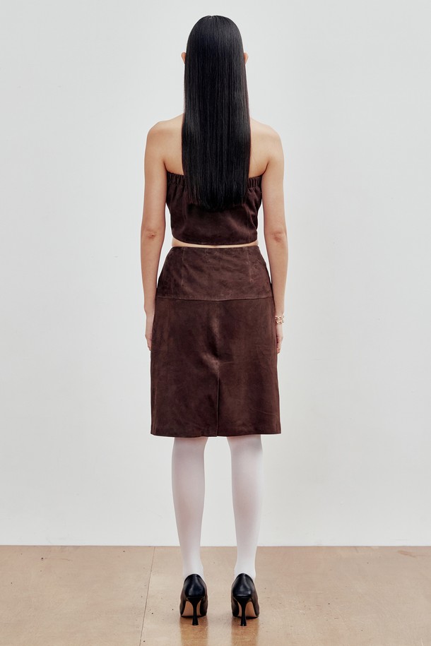 ANDROS - 미디스커트 - Goat Suede Midiskirt (Chocolate Brown)