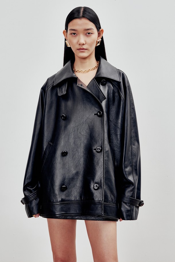 ANDROS - 코트 - Lambskin Half Double coat (Black)