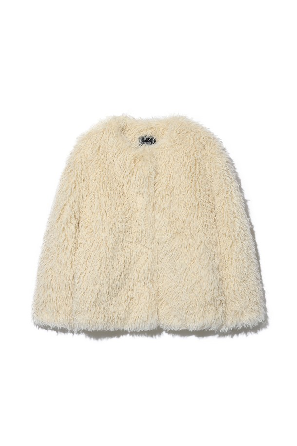 ANDROS - 자켓 - Collarless Shearling Jacket (Ivory)