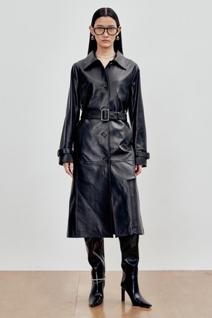 Belted lambskin Trench Coat (Black)