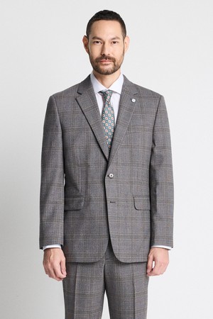 클래식핏 울 혼방 체크 수트자켓 (그레이)
