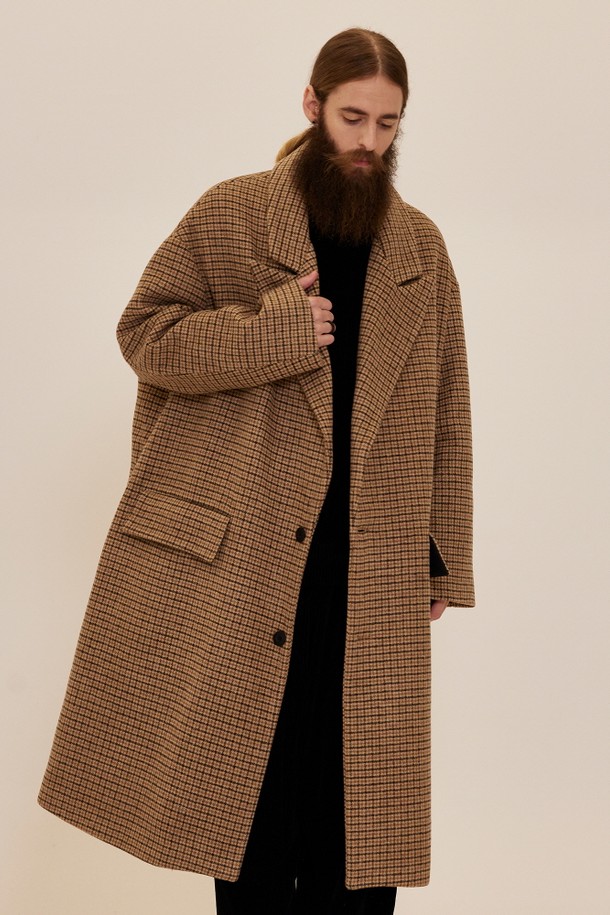 CARGOBROS - 코트 - CB OVERSIZE CHECK SINGLE LONG COAT (BEIGE)