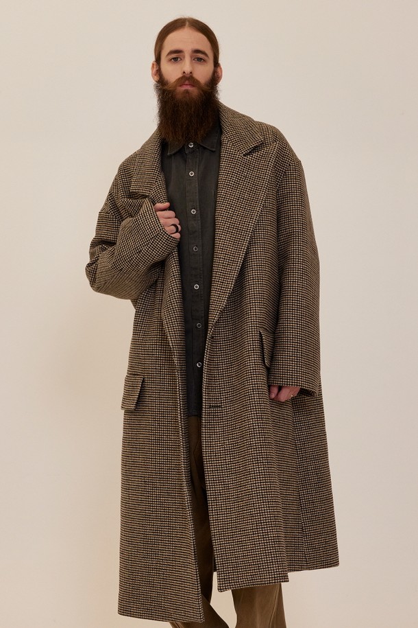 CARGOBROS - 코트 - CB OVERSIZE CHECK SINGLE LONG COAT (BROWN)