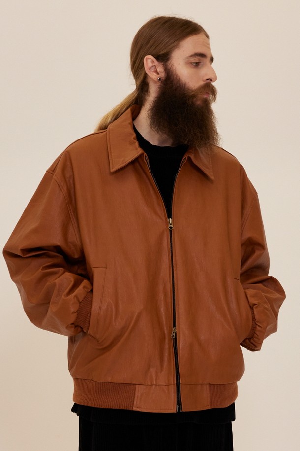 CARGOBROS - 가죽 - CB VEGAN LEATHER OVER JACKET (BROWN)