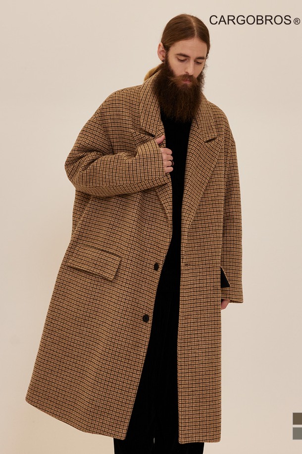 CARGOBROS - 코트 - CB OVERSIZE CHECK SINGLE LONG COAT (BEIGE)