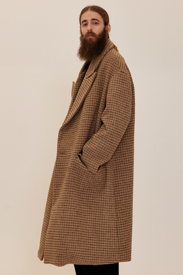 CARGOBROS - 코트 - CB OVERSIZE CHECK SINGLE LONG COAT (BEIGE)