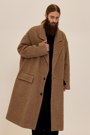 CB OVERSIZE CHECK SINGLE LONG COAT (BEIGE)