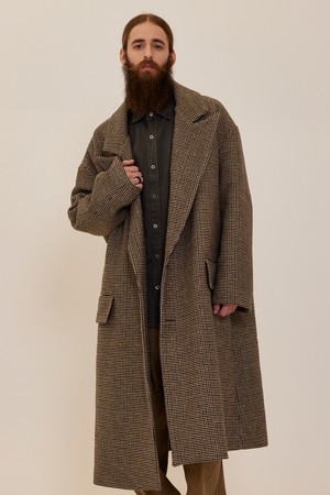 CB OVERSIZE CHECK SINGLE LONG COAT (BROWN)