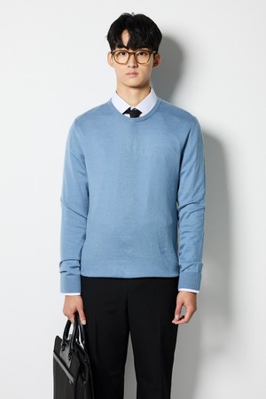 [BLACK LABEL] 젠틀맨 울혼방 니트_블루 (베이직핏)