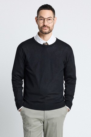 [BLACK LABEL] 베이직핏 워셔블 라운드 니트 (블랙)