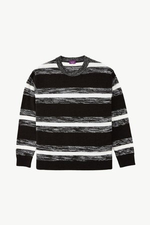 오버핏 연사 블록 니트 (블랙)