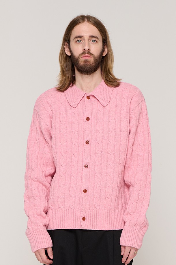 CARGOBROS - 가디건 - CABLE KNIT CARDIGAN (PINK)