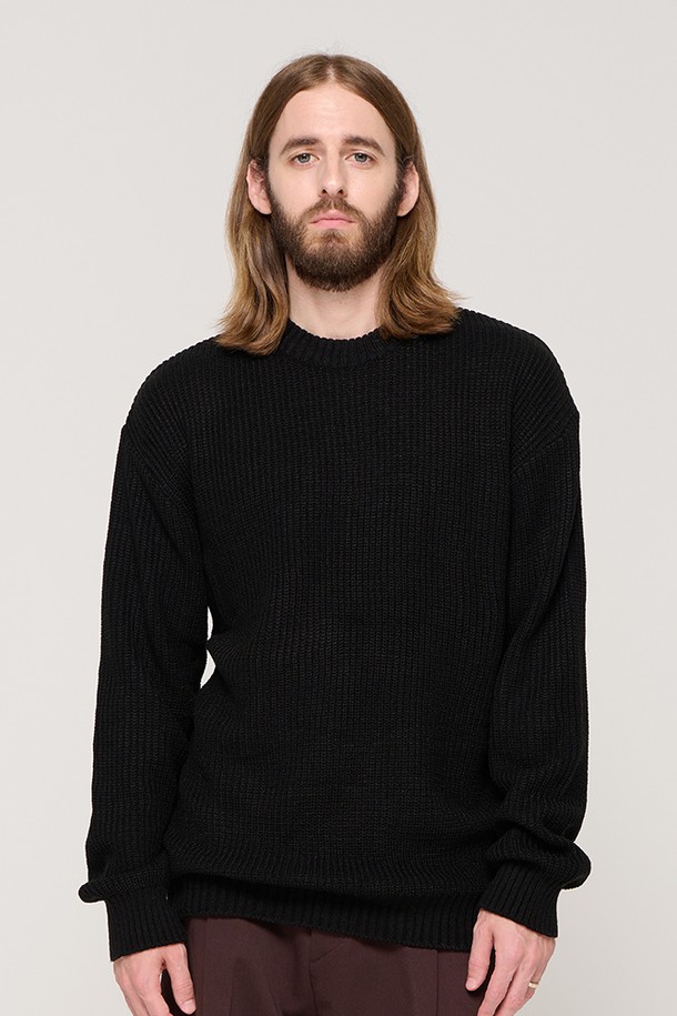 CARGOBROS - 스웨터 - DAILY HACHI ROUND KNIT (BLACK)